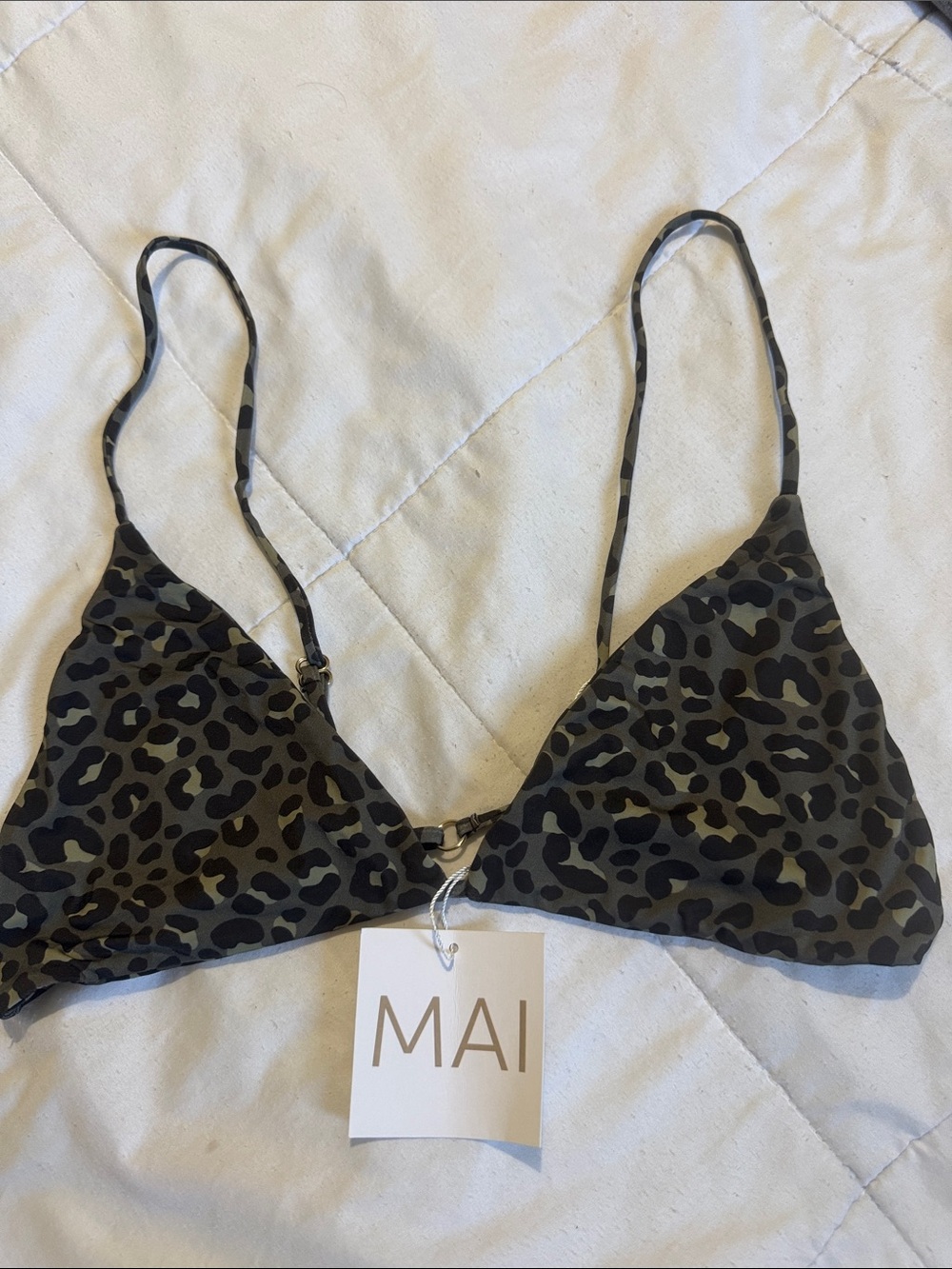 MAI Olive Green Leopard Print Triangle Bralette